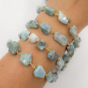 Larimar Organic Flat Shape Gold Plated Wire Chain